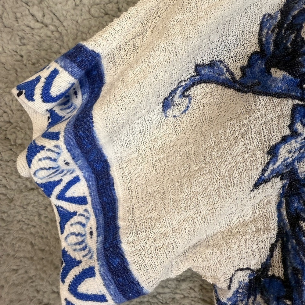 Chicos bohemian open front cardigan/ cover up blue and white size M preowned - Picture 5 of 7